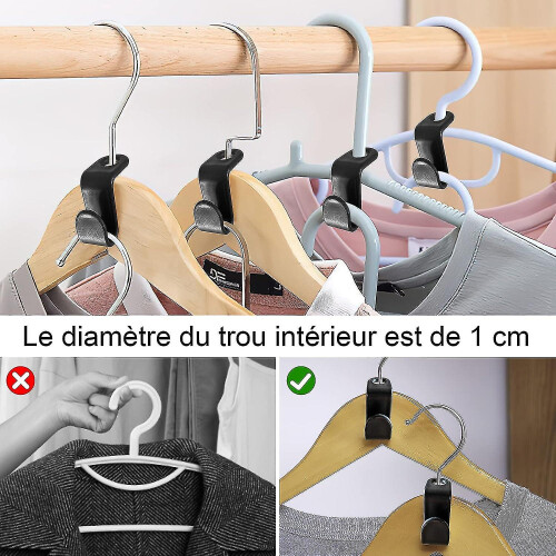 Stackable Hanger Hooks, Black Plastic Space Saving Connector for Wardrobe Organisation, Pack of 62 1