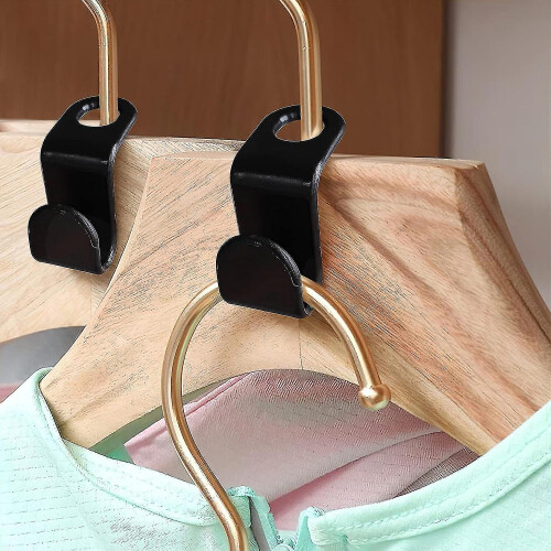 Stackable Hanger Hooks, Black Plastic Space Saving Connector for Wardrobe Organisation, Pack of 62 2
