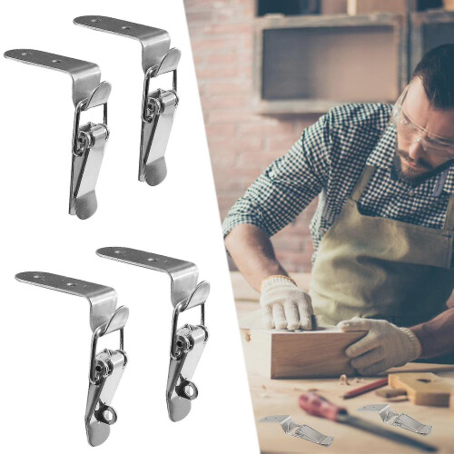 Spring Loaded Toggle Hooks 4-Pack, Sturdy Silver Metal Box Lock Latches for Cabinets, Toolboxes, Drawers Suitcases 2
