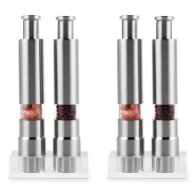 Sel et Poivre Moulin Lot de 4, Moulin à Poivre En Acier Inoxydable Salière Bouton-Poussoir Manuel Verre Sel et Poivre Ensemble
