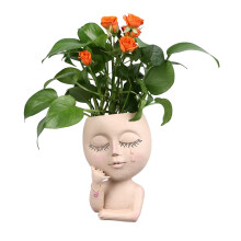 Cache-pot en résine pour visage avec trou de drainage, pot à fleurs pour intérieur/extérieur de 16 cm