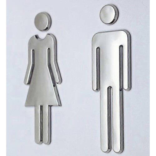 Ασπρόμαυρη ταμπέλα WC για πόρτες, αυτοκολλητική 12 cm ABS, σύμβολα ανδρών γυναικών 1
