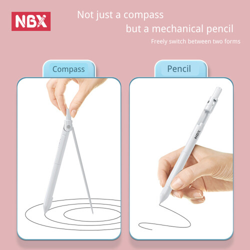 NBX Compass + 0.7mm Pencil, 15x1.2 cm, White 2