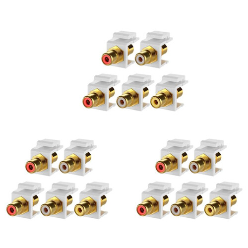 15-Pack RCA  Jack Insert Connector Socket Female Snap in Adapter Port Gold Plated Inline Coupler for Wall Plate