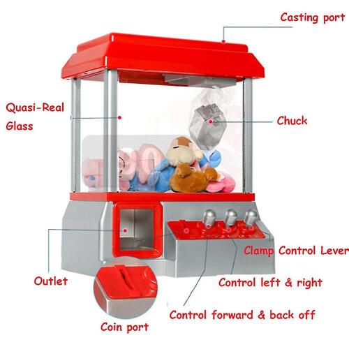 Toy Claw Machine, Mini Arcade Game with Button Control, Red Plastic for Kids Children's Gift 2