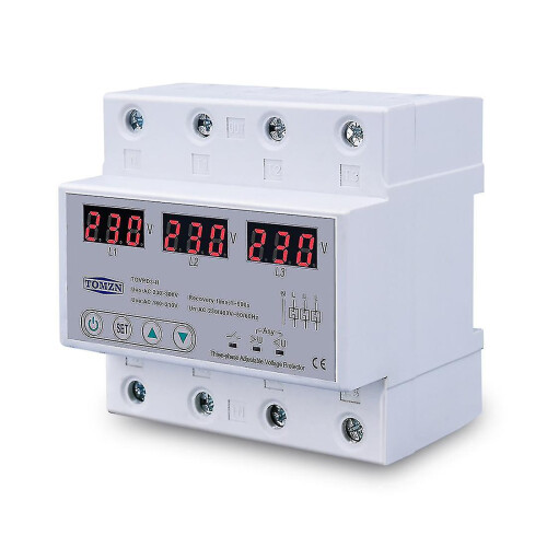 Three Phase Voltage Protector Adjustable Over Under Voltage 63A with Auto Reset Voltage Display for Motor Protection 1