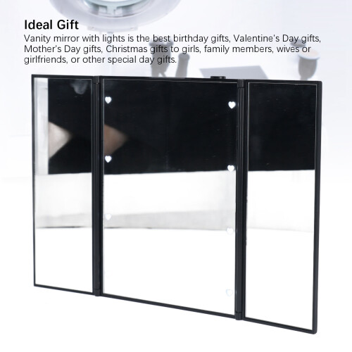 Black 3-Fold LED Lighted Makeup Mirror, Portable, 500mAh, CR2032 1
