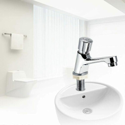 Push Type Delayed Self-Closing Tap, 4-6 Seconds Automatic Shut-off, Chrome Silver Water Saving Tap for Kitchen Bathroom 2