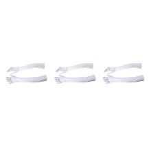 6pcs 21 Inch Women Arm Long Satin Elbow Gloves for Evening Wedding Fancy Dress Costume - White