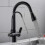Kitchen Tap Double Handle Pull-Out Spray Black Chrome Finish Deck Mounted Sink Mixer with Drinking Water Filter 3
