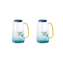 2X Glaskanna med Lock, Lemonadkanna, Tekanna, Borosilikatglaskaraff, för Varmt och Kallt Vatten, Drycker, Vin, Te