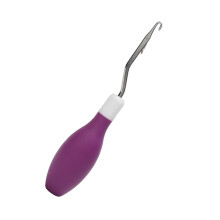 Aguja de gancho con pestillo morada, mango de goma 16.5x3 cm