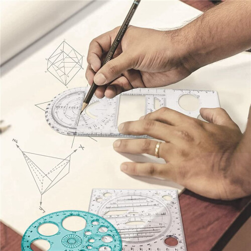 8 Pcs Multifunctional Geometric Ruler Drawing Tools Plastic Ruler Set Mathematics Measuring Circle Drawing Rulers