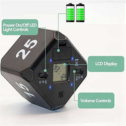 2X -Timer Kitchen Timer Gravity Sensor Flip Meditation Timer for  Management and Countdown 5-15-25-45 Min(Black) 2