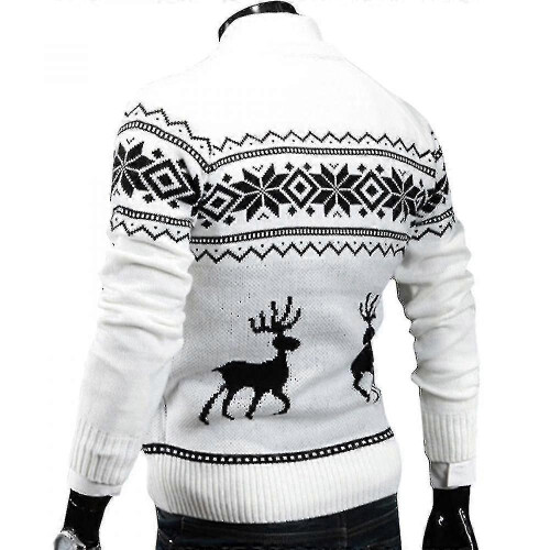 (M,White)Men Christmas Jumper Sweater Pullover Tops 2