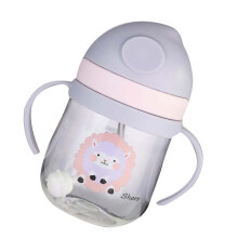 Baby Straw Cup 250ml Leakproof Odorless Plastic Toddler Bottle, Purple, 16x6.5cm