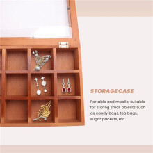 2X 12 Grids Wooden Tea Bag Holder Sugar Packets Spice Pouches Storage Case Instant Coffee Bag Boxes with Clear Lid
