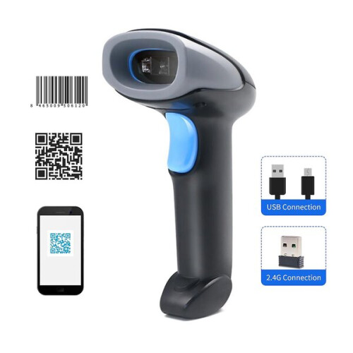 Wireless Barcode Scanner, 1D 2D QR Code Scanner with 25m Range, USB 2.4G Dual Mode for Retail Logistics Warehouse 1