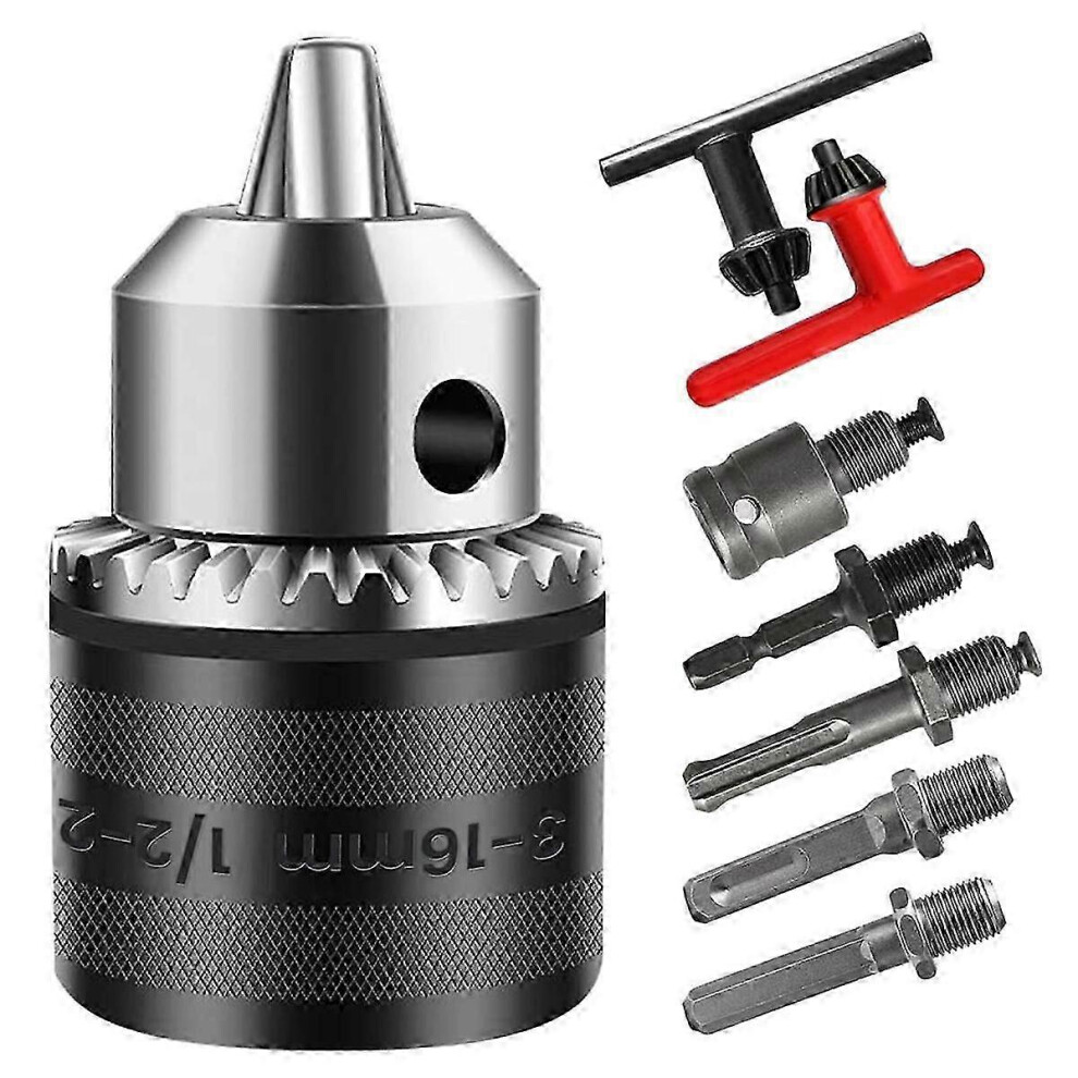 Drill Chuck Adapter 3-16Mm 1/2-20Unf 3-Jaw, With Sds-Plus Bits Wrenches, For Impact Drills And Hammer Drills 6901508310872