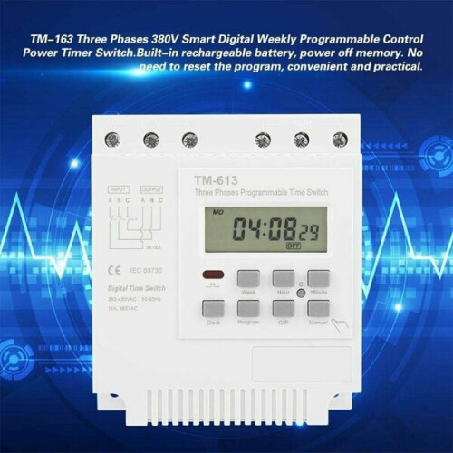 Programmable Timer Switch Three-Phase 4kW 17 On/Off Settings No Neutral Wire Required for Motor Pump 1