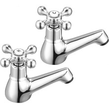 Bathroom Basin Tap with Double Cross Lever Handles, Chrome Plated Brass Construction for Bathroom Sink, Anti-Corrosion and Durable Design