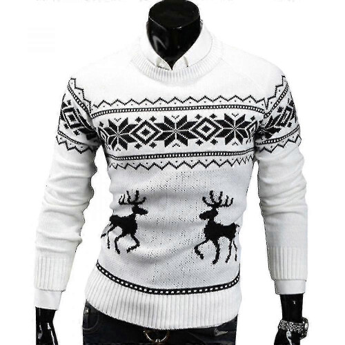 (M,White)Men Christmas Jumper Sweater Pullover Tops