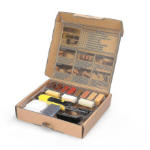 Reparatieset voor laminaat- en houten vloeren met 11 gekleurde wasblokken en gereedschap, voor het repareren van krassen op meubels en werkbladen.