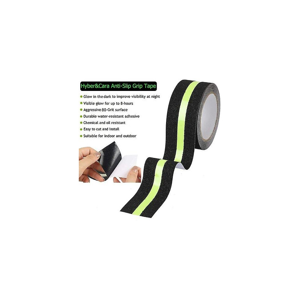 Luminous Anti-Slip Tape, Glow In The Dark Stair Treads, 5Cm X 5M, Fluorescent Safety Strip For Stair Edges Steps, Black Pvc With Green Glow 6901508325821