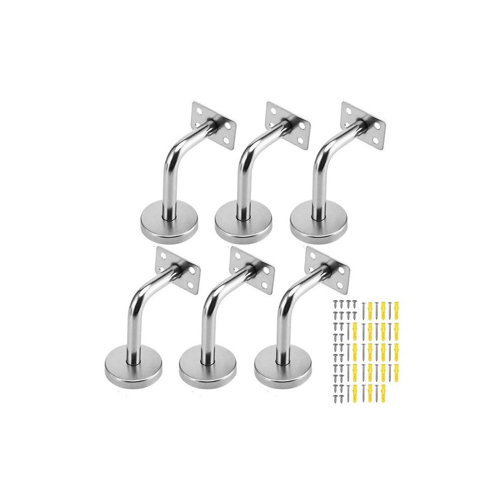 Handrail Bracket, Stainless Steel Silver Rustproof 6-Piece Set With Screws Wall Plugs For Staircase, Corridor Porch Installation 6901508316294