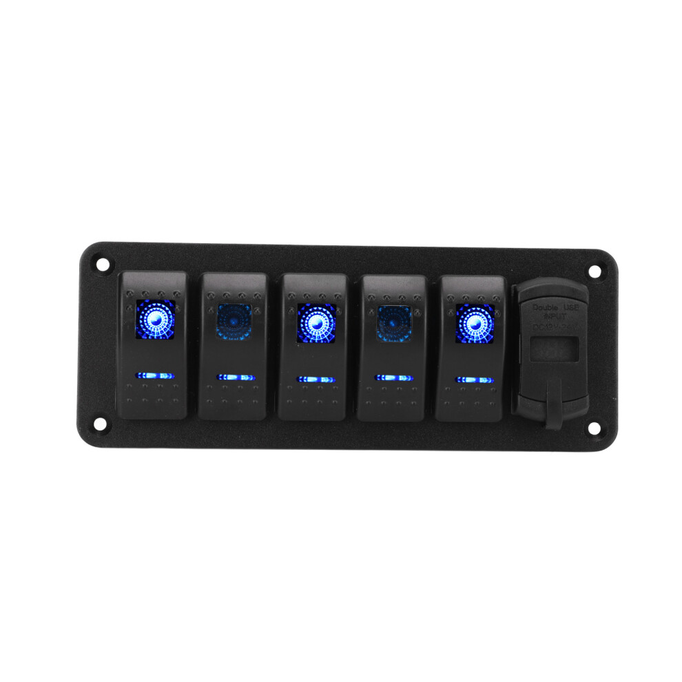 5 Gang Rocker Switch Panel 12Vâ24V With Dual Usb Led Display For Rv Boats 7661388177970