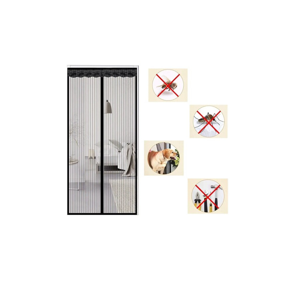 Magnetic Insect Screen Door With Auto-Close, Washable Polyester Mesh For Mosquito Fly Prevention, 80-120 X 210 Cm White Black 6901508326767