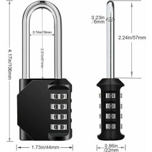 4-Digit Combination Padlock with Long Shank for Doors, Lockers Gates, 10000 Combinations, Zinc Alloy Weatherproof Body