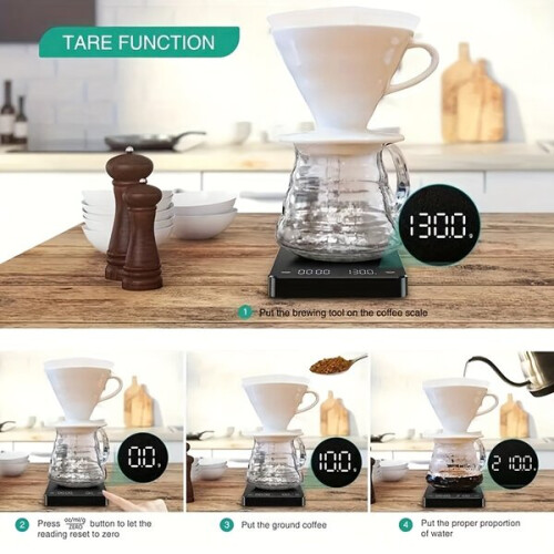 Digital Coffee Scale with Timer, 0.1g Precision 3kg Capacity, USB Rechargeable for Espresso Kitchen Baking 1