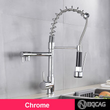 Black Chrome Spring Pull Out Kitchen Faucet, Single Handle Hot and Cold Dual Control Tap, Deck Mounted Sink Mixer