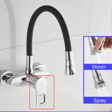 Wall Mounted Kitchen Faucet with 360 Swivel, Single Handle, Chrome Finish for Cold Hot Water