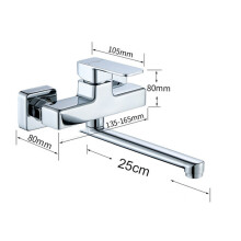 Wall-Mounted Kitchen Sink Faucet with 360 Rotating Brass Handle and Long Black Spout