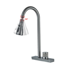 Kitchen Pull Out Tap with 360 Swivel Spout, Square Gun Grey Hot and Cold Water Mixer for Countertop Sink Installation