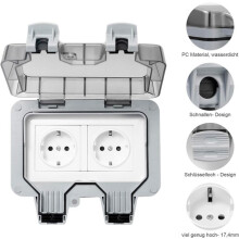 Outdoor Socket IP66 Waterproof with Safety Lock Dual Port for Garden, Patio Weatherproof Electrical Outlet
