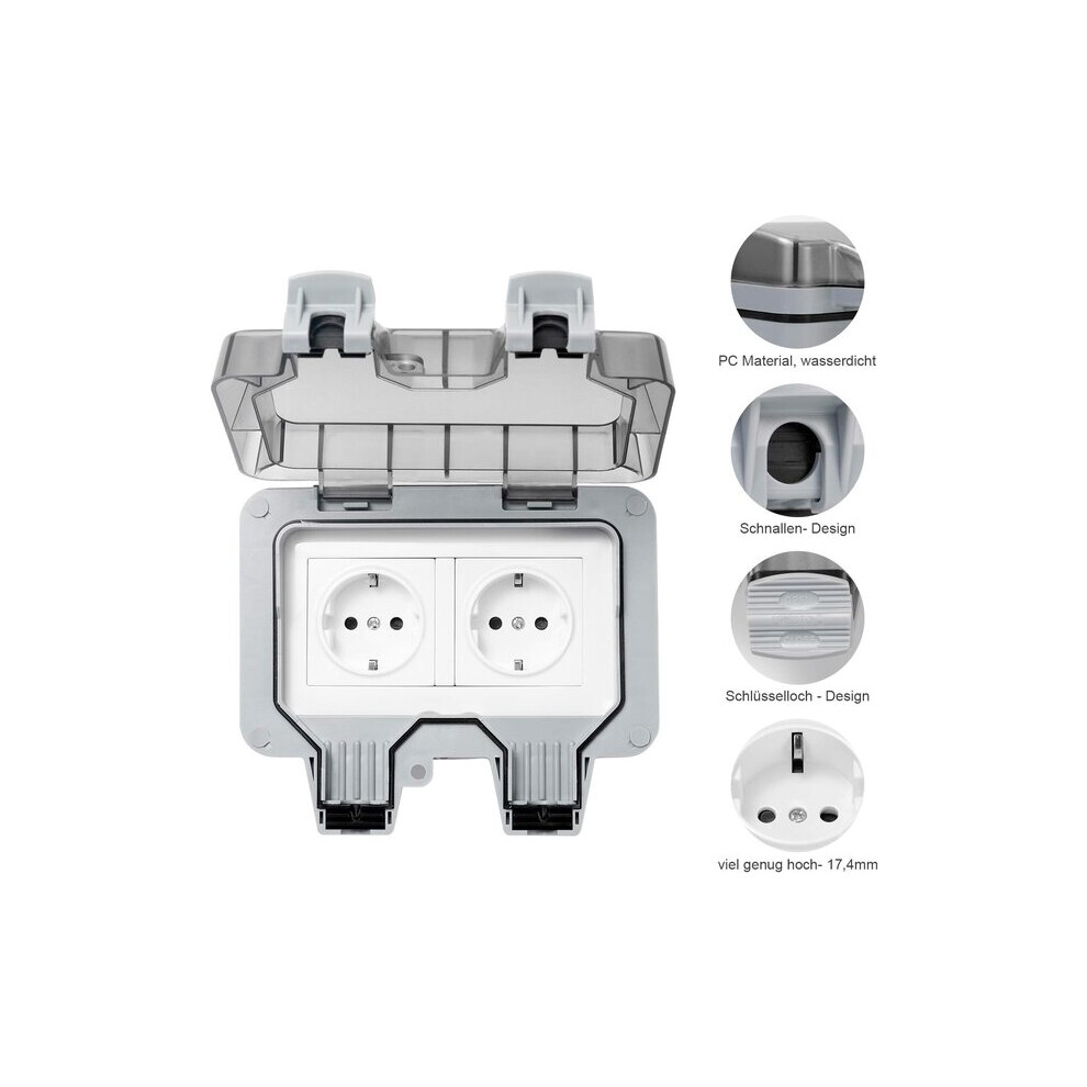 Outdoor Socket Ip66 Waterproof With Safety Lock Dual Port For Garden, Patio Weatherproof Electrical Outlet 6901508348387