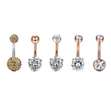 (Rose Gold) 5PCS Stainless Steel Belly Rings Body Jewelry