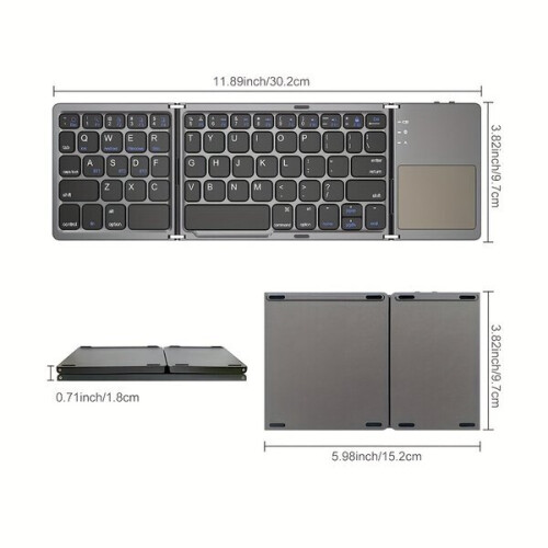 Wireless Foldable Keyboard with Touchpad, Compatible with Mac Windows iOS Android, Silent Portable Tri-Fold Design for Laptop Tablet PC 1