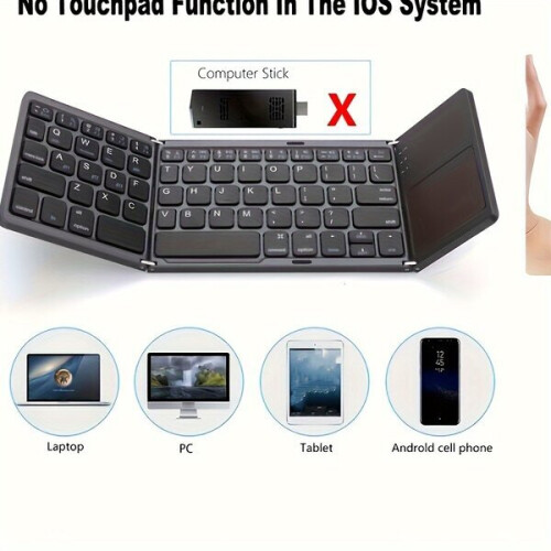 Wireless Foldable Keyboard with Touchpad, Compatible with Mac Windows iOS Android, Silent Portable Tri-Fold Design for Laptop Tablet PC 2