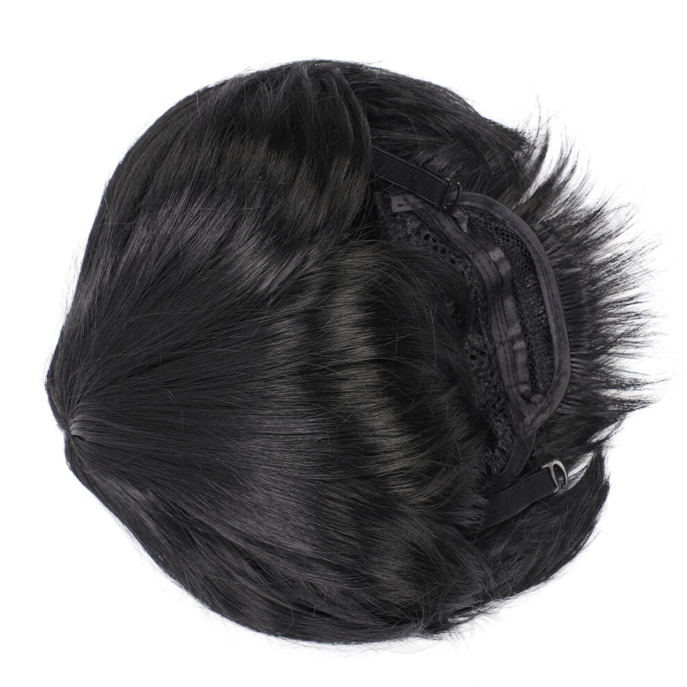 Men's Black Short Synthetic Breathable Hairpiece Toupee for Men Students