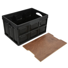 30L Outdoor Folding Storage Box with Wooden Panel, Waterproof & Removable