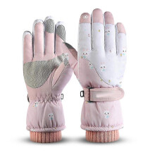 (SK14 pink Snowflake rabbit) Ski Snow Gloves Winter Cold Weather Windproof Warm Skis