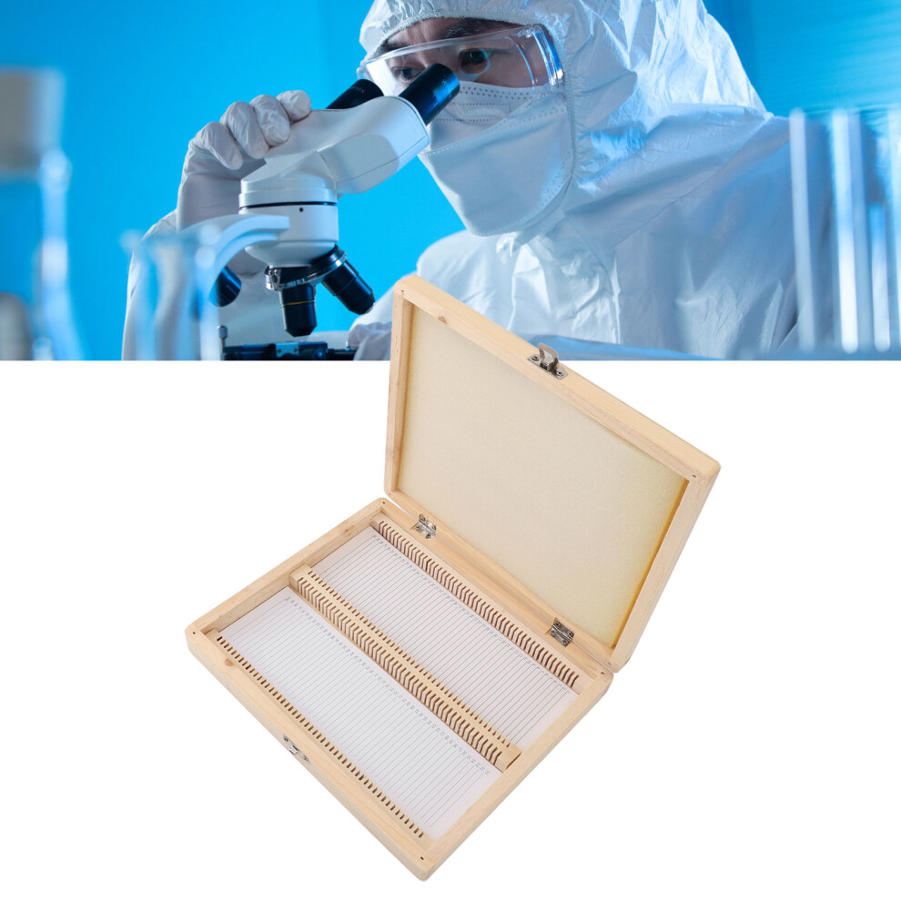 Wooden Microscope Slide Box Holds 100 Slides Beech Lab Case for Science