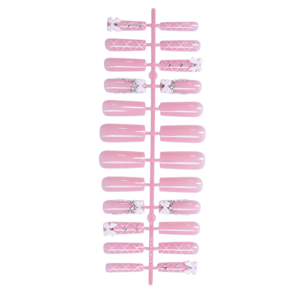 Dachuang Beauty Glitter Pink Fake Nails W/ Rhinestones - Party & Daily Wear