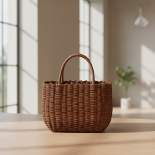 (Solid Color Khaki, Large 35x14x24cm) Handled Woven Basket - Shopping & Pet Bath