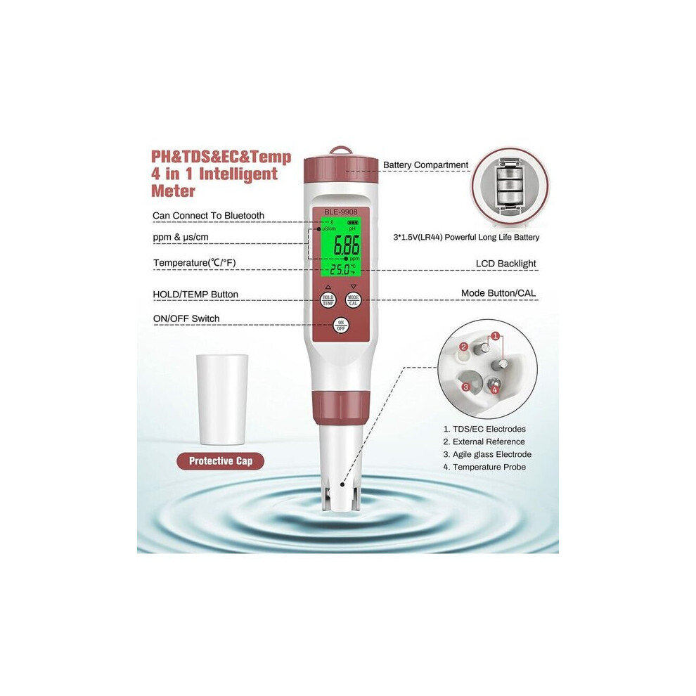 7-In-1 Water Quality Tester With Bluetooth Atc For Ph, Tds, Ec | Professional Meter For Drinking Water, Aquarium Pool 6901508380387
