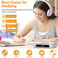 Draagbare cd-speler met Bluetooth 5.1 en oplaadbare batterij voor draadloos muziek afspelen.
